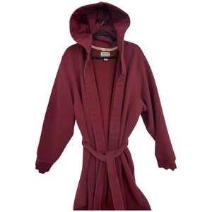 Lands' End Serious Sweats Sherpa Lined Hooded Robe Belted Burgundy XXL